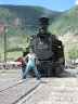 My cutie wife standing on the tracks in Silverton